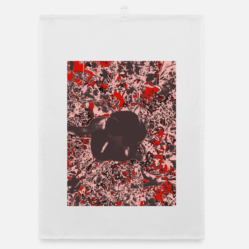 Contraste foncé de fleurs sur rouge - Torchon bio - blanc