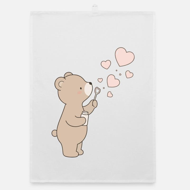 Cute Bear with Heart Soap Bubbles Motif Organic dish towel