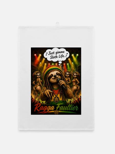 Ragga Faultier – Just Gimme Sloth Life Reggae - Organic Geschirrtuch - Weiß - Vorne