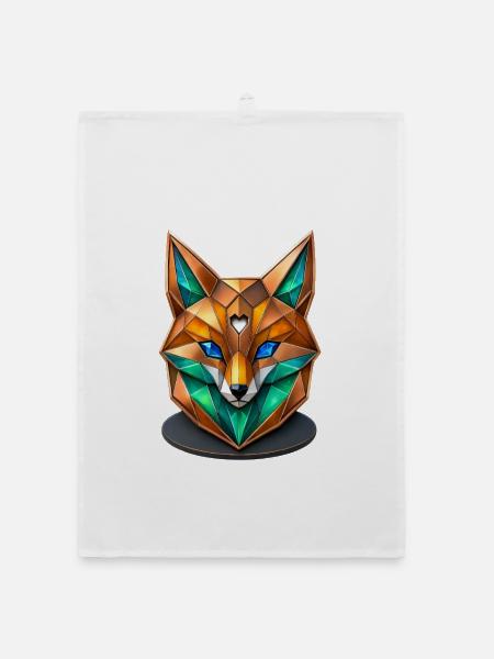 Geometrischer Fuchs Kristall Low Poly Design - Organic Geschirrtuch - Weiß - Vorne