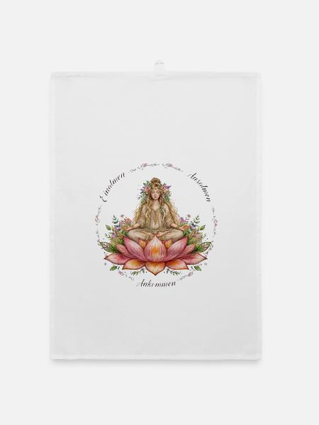 Einatmen Ausatmen Ankommen - Yoga Frau Boho Motiv - Organic Geschirrtuch - Weiß