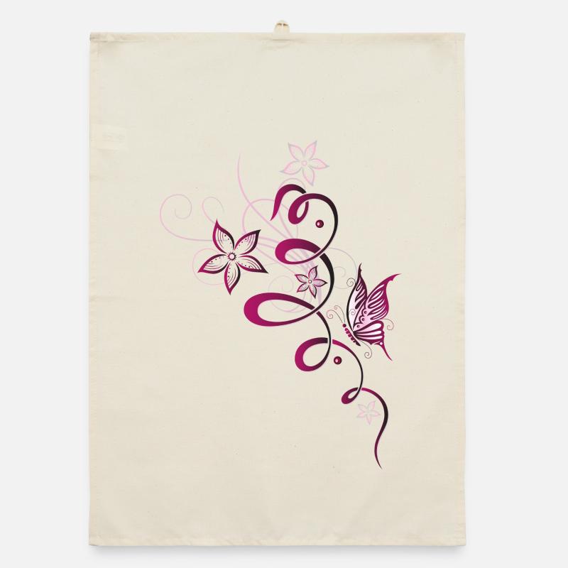 Spring flowers butterfly Spring cherry red Organic dish towel