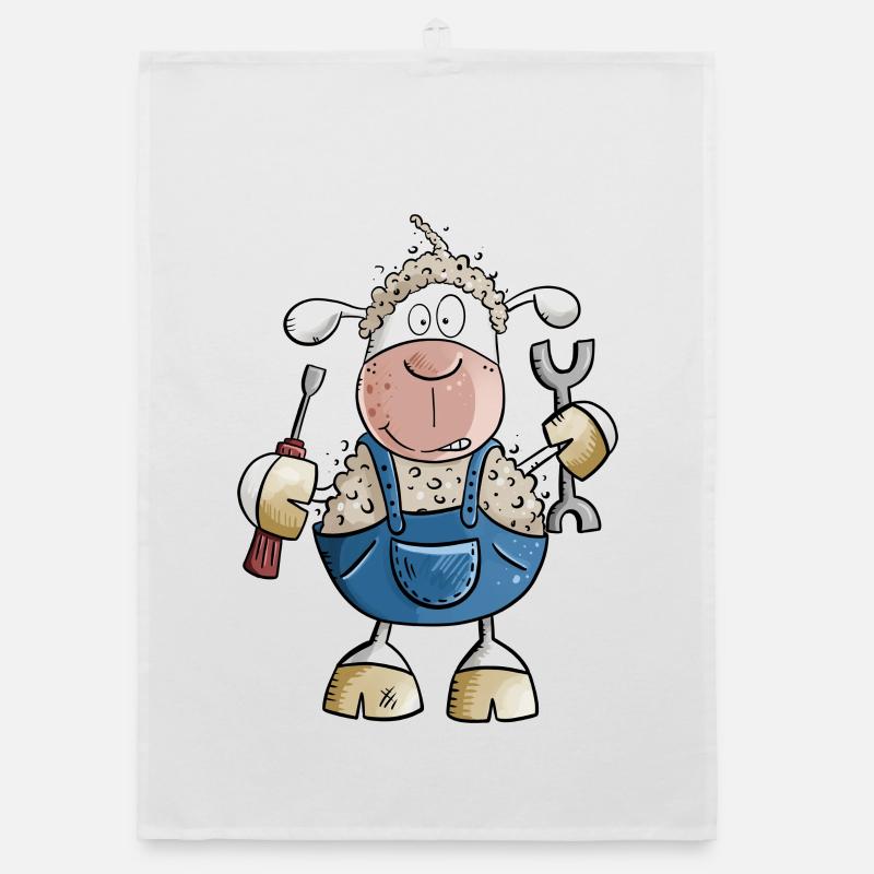Mechanic sheep with pun I screwdriver Organic dish towel