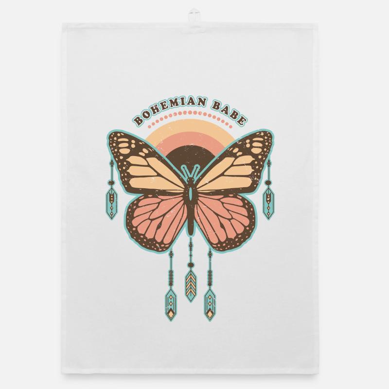 Bohemian Babe - Retro Boho Butterfly Organic dish towel