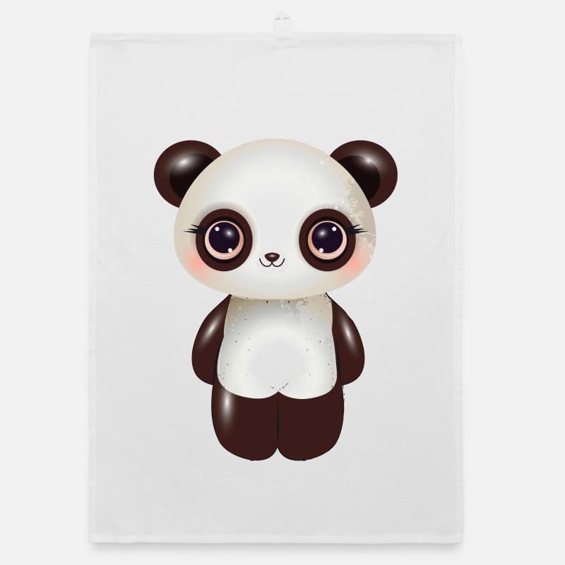 cute panda with pink cheeks in comic style Organic dish towel
