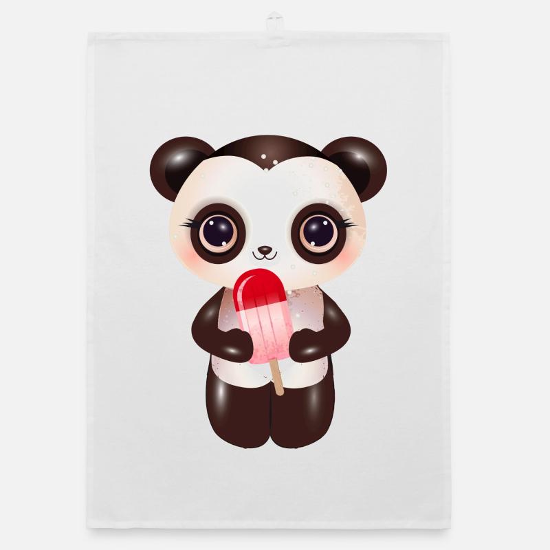 Panda mignon avec de la crème glacée rouge sur le style Torchon bio