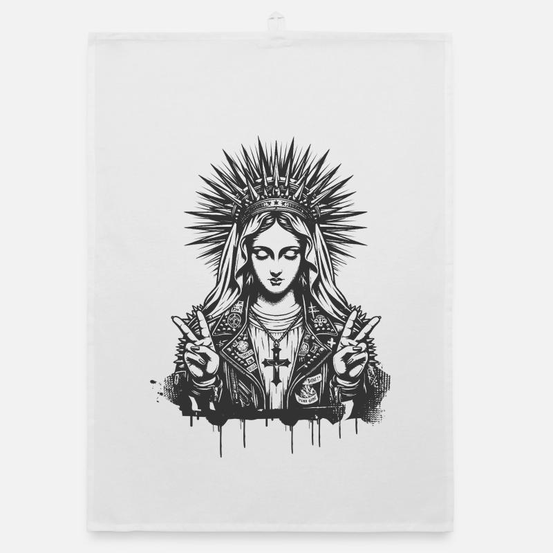 Mutter Gottes Maria als Punk mit Lederoutfit Organic Geschirrtuch