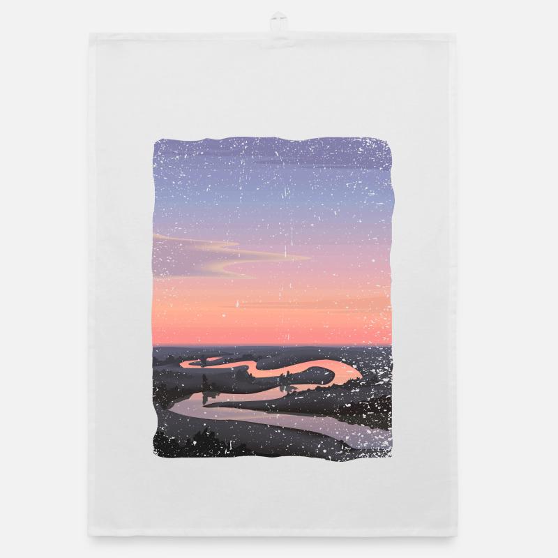 River reflected in the sunset Organic dish towel