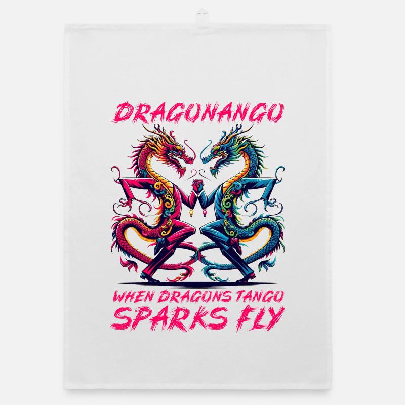 Dragonango: When Dragons Tango, Sparks Fly! Organic dish towel