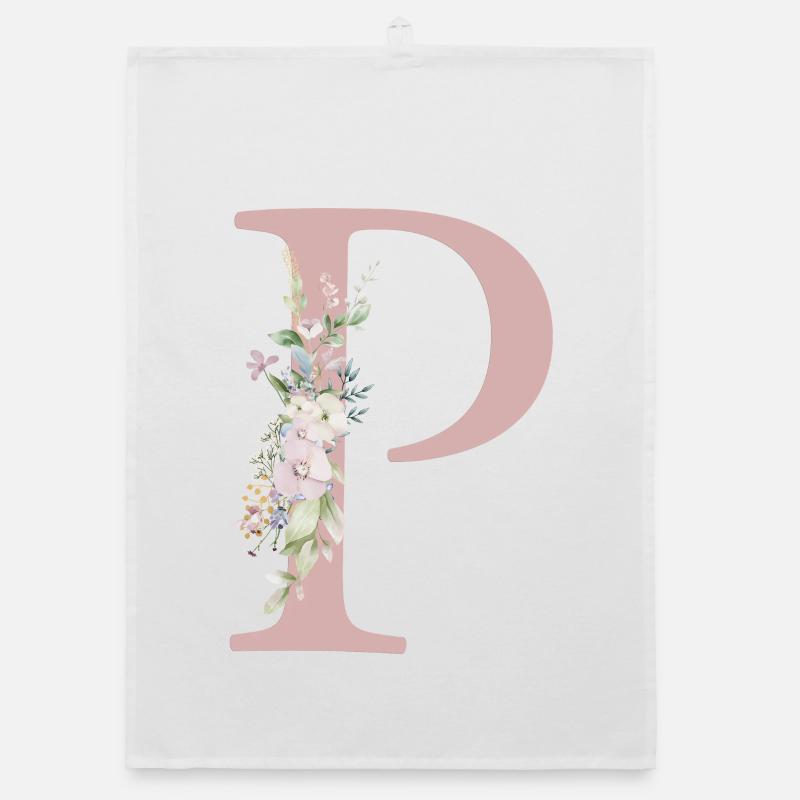 P Monogramm, Floral, personalisierbar Organic Geschirrtuch