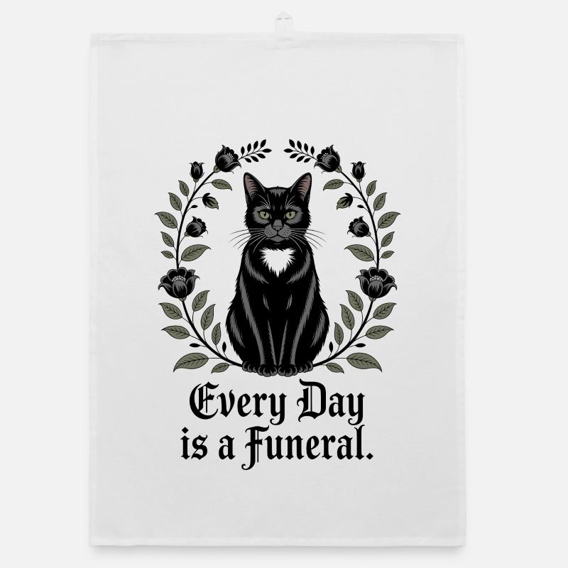 Chat noir élégant avec des fleurs Torchon bio