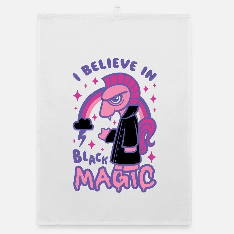Grumpy Pink Pony Believes in Black Magic Organic dish towel