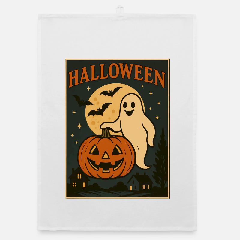 Fantôme d’Halloween avec citrouille Torchon bio