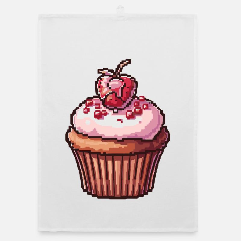 Retro Pixel Cupcake Organic dish towel