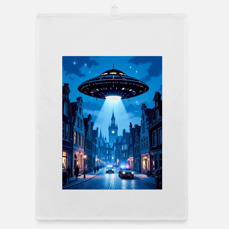 Belgian Wave – UFOs in the sky Organic dish towel