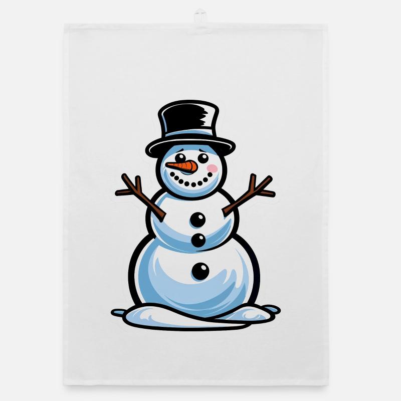 Winter magic, snowman in a top hat Organic dish towel