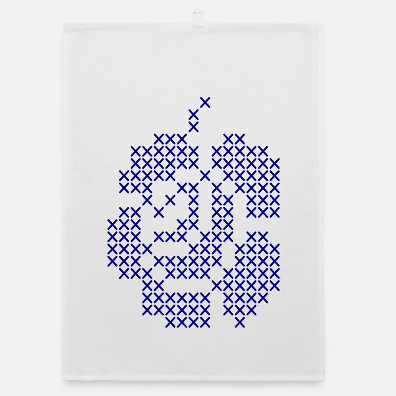 Blue Cross-Stitch Rose Pattern Organic dish towel
