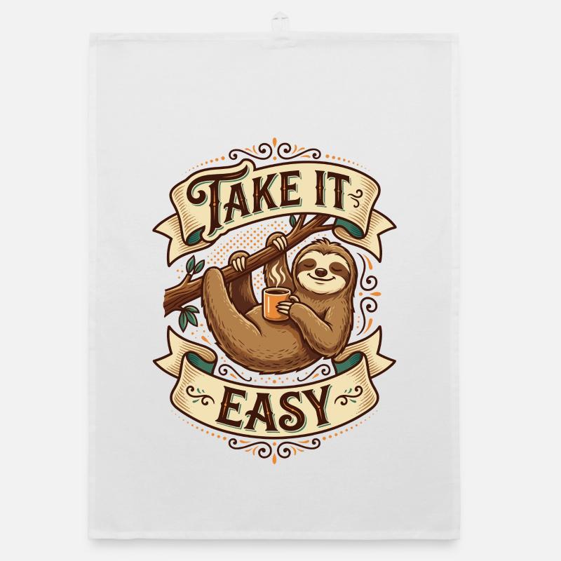 Take It Easy Sloth Motif Organic dish towel