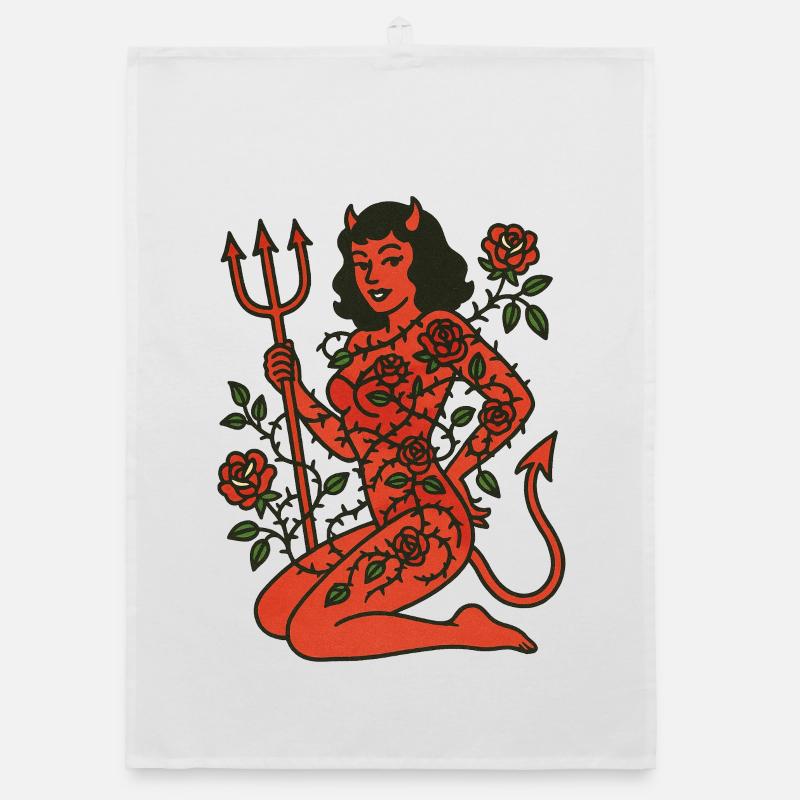 Rosebound Devil Maiden Tattoo Organic dish towel