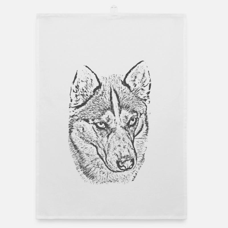 Wolf Gaze Grayscale Illustration Organic dish towel