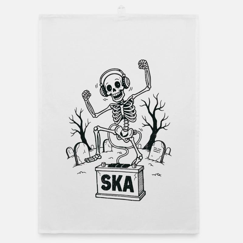 Dancing ska skeleton in the cemetery Organic dish towel