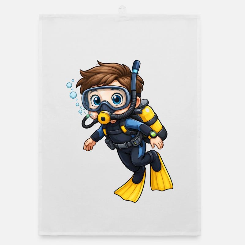 Motif de plongée en mer de Diver Kid Torchon bio