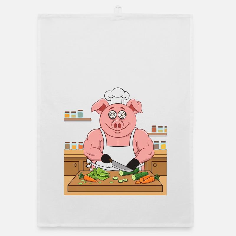 Muscular pig chopping salad Organic dish towel