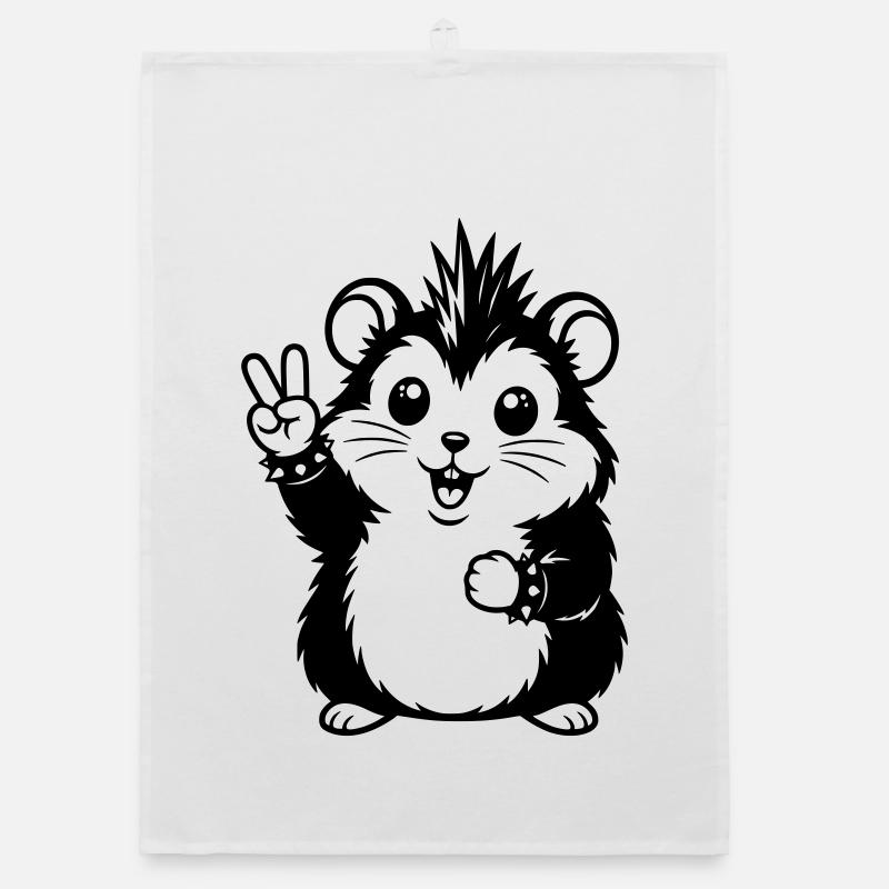 Punker Hamster mit Peace Zeichen Organic Geschirrtuch