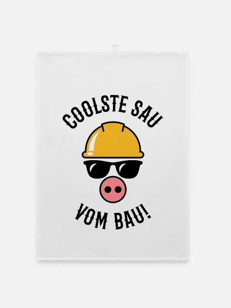 Coolste Sau Vom Bau! (Bauarbeiter / Handwerker) - Organic Geschirrtuch - Weiß - Vorne