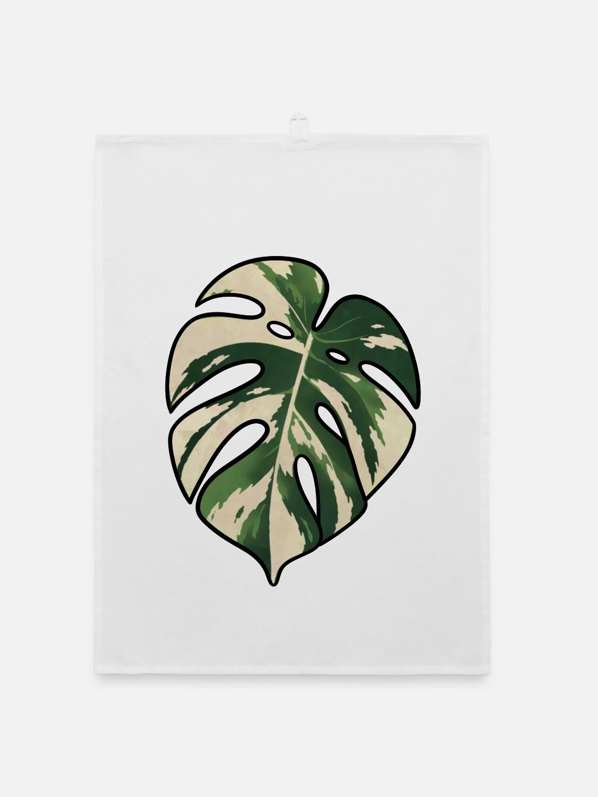Monstera-Variegated Leaf Silhouette - Organic Geschirrtuch - Weiß - Vorne
