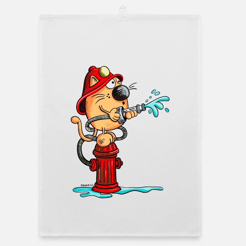 Firefighter Cat Organic dish towel