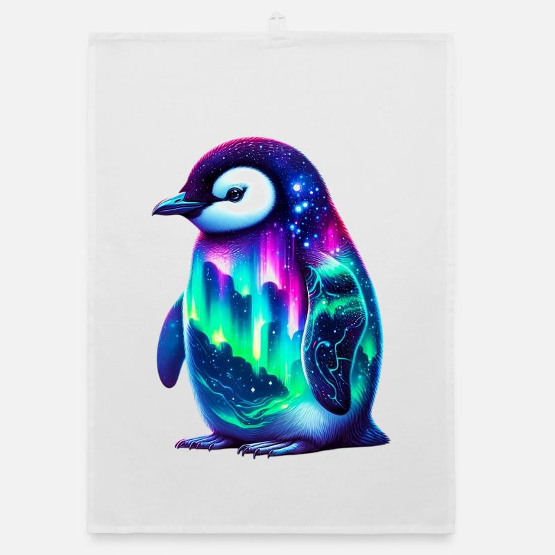 Aurora Borealis Penguin Organic dish towel
