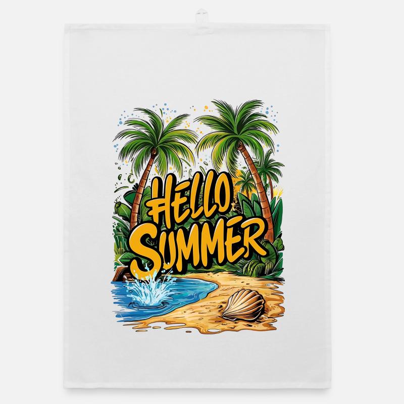 Summer tropical beach scene Organic dish towel