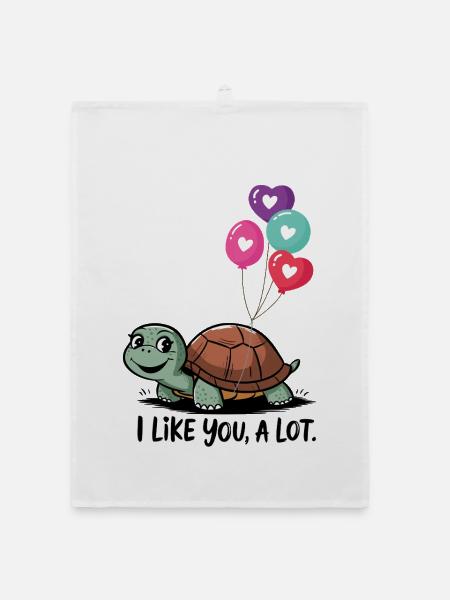Turtle with Heart Balloons - Organic dish towel - white - Front