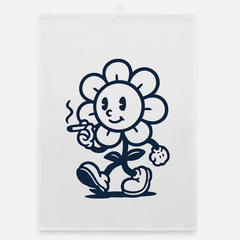 Retro Blumen Maskottchen mit Zigarette Zeichnung Organic Geschirrtuch