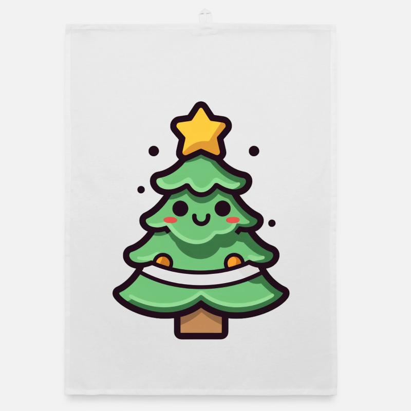 Kawaii Weihnachtsbaum Illustration - Organic Geschirrtuch - Weiß