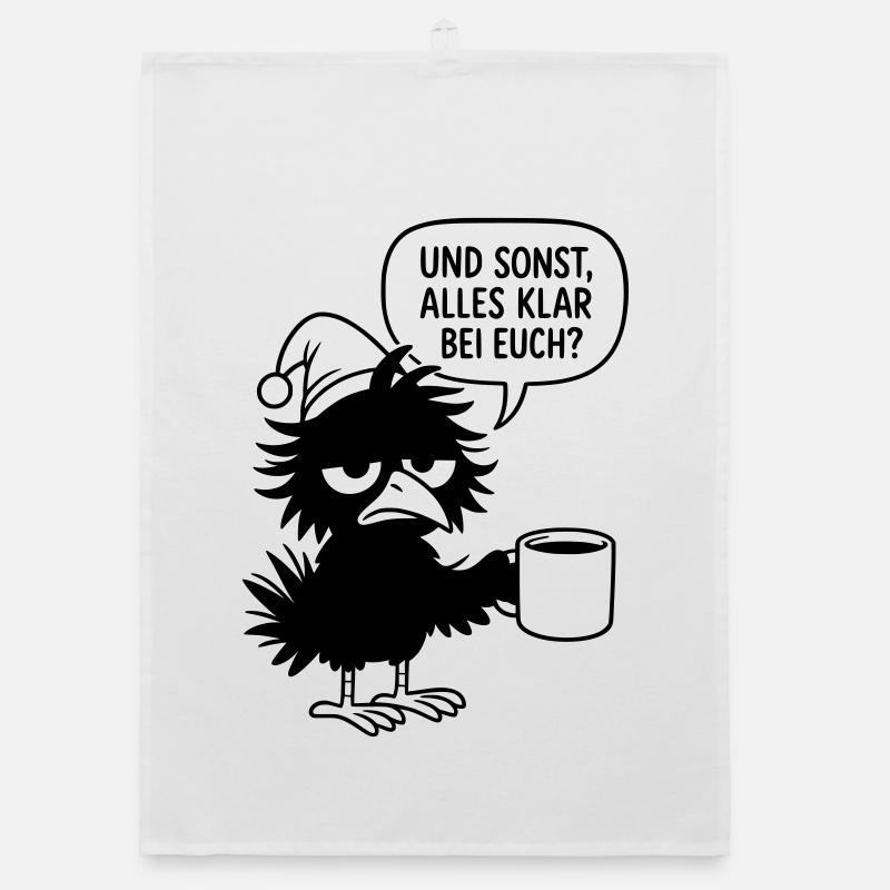 Black Raven with Sleepy Cap and Speech Bubble Organic dish towel