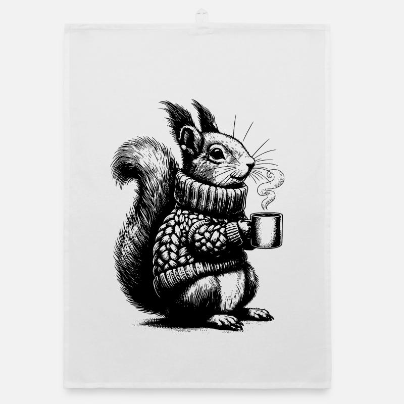 Squirrel with tea Organic dish towel