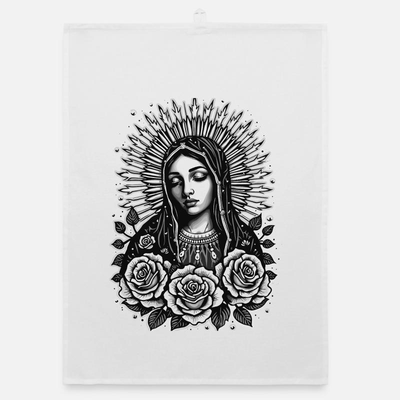 Dark Mary with Rosary Organic dish towel
