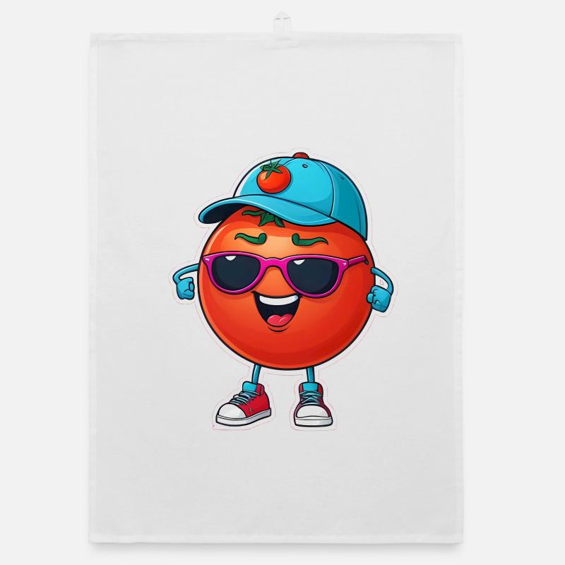 Tomato with cap and sunglasses Organic dish towel