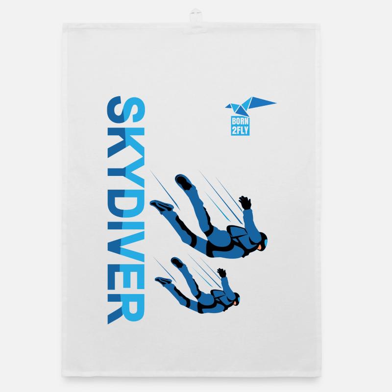 Parachutiste | Ciel bleu, couleur vibrante - Torchon bio - blanc