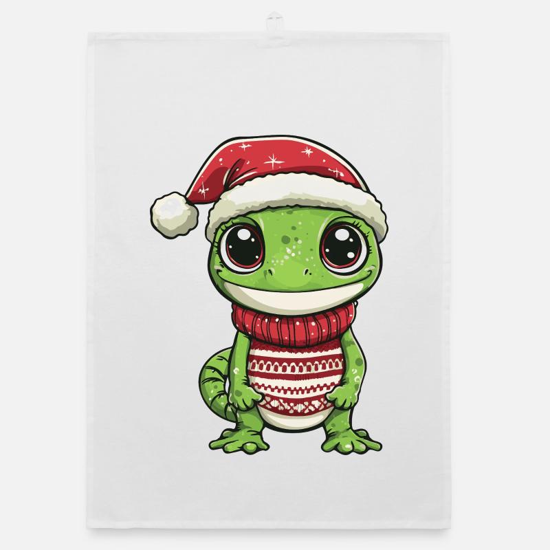 Lizard Christmas Xmas Organic dish towel