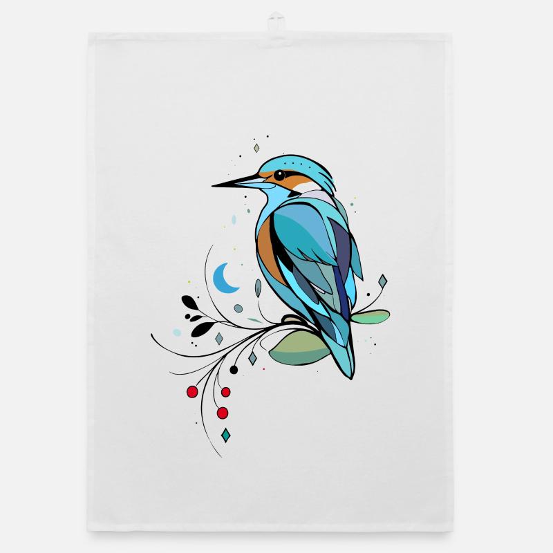 Stylized kingfisher in modern illustration Organic dish towel