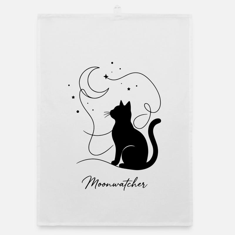 Nuit Silhouette de Chat Moonwatcher Torchon bio