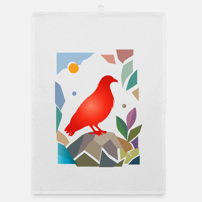 Red Dove on Stone Bird Design Organic dish towel