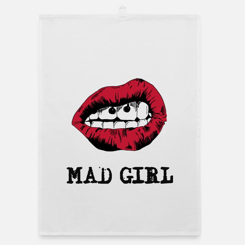 Exciting Lips with Surreal Faces - Organic dish towel - white
