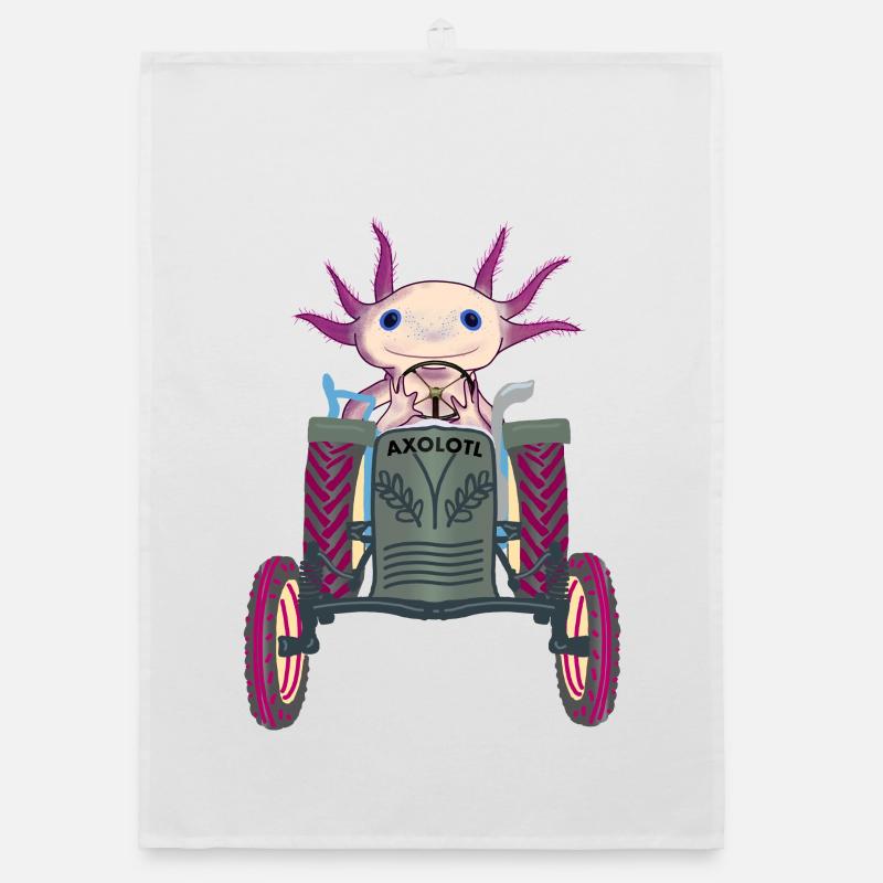 L’emblématique Axolotl Drives Tractor - Torchon bio - blanc