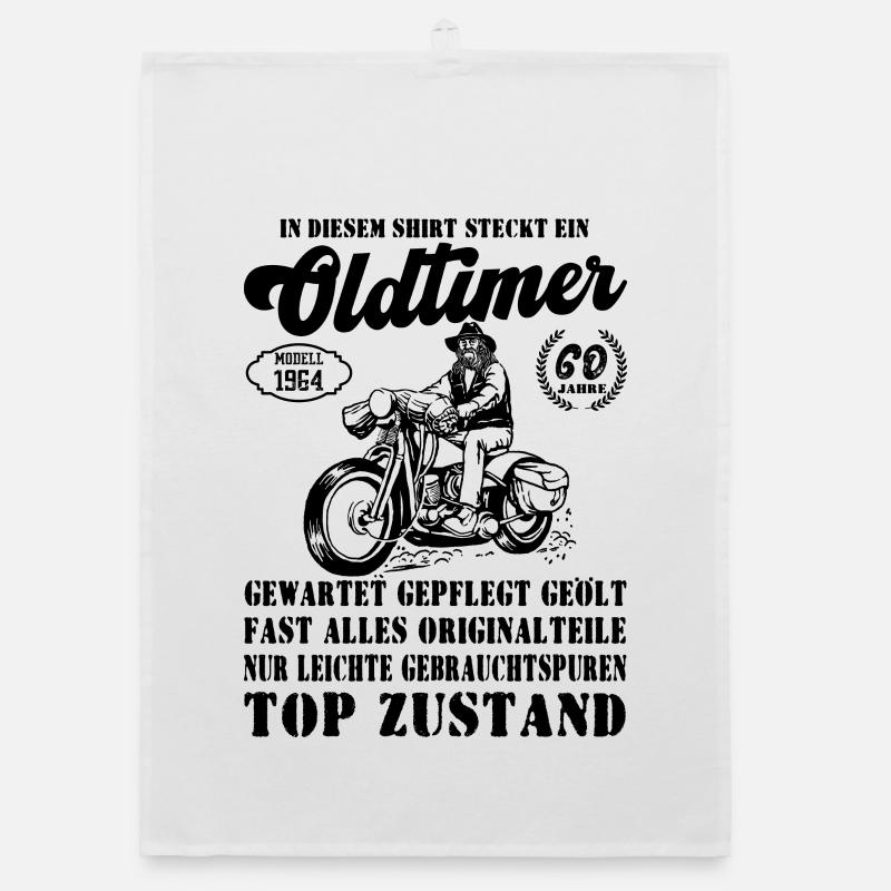 Oldtimer Modell 60. Motorrad 1964 Schwarz Weiß Organic Geschirrtuch