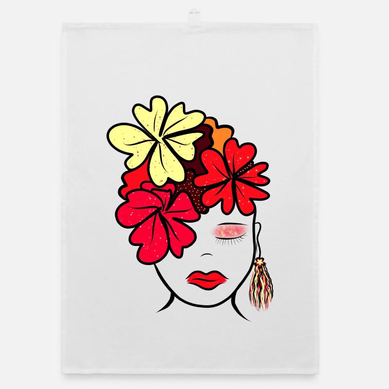 Botanische Blume Collage Druck - Organic Geschirrtuch - Weiß