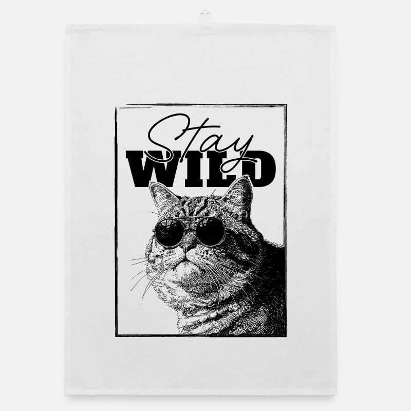 Stay Wild Cool Cat – Funny Relaxed Chonky Kitty Organic dish towel